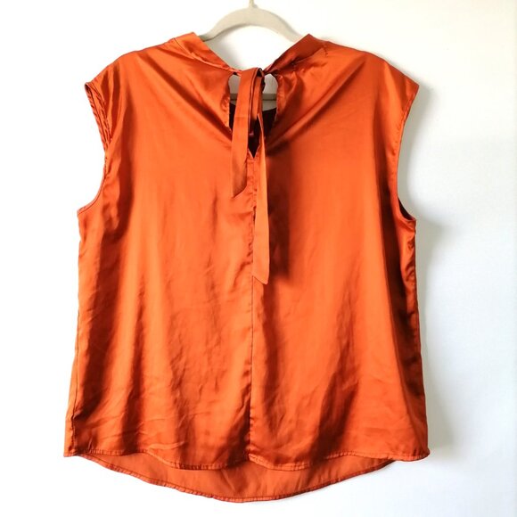 Jon & Anna Womens Orange Sleeveless Pleated Round Neck Back Tie Blouse Size XL - Picture 4 of 7
